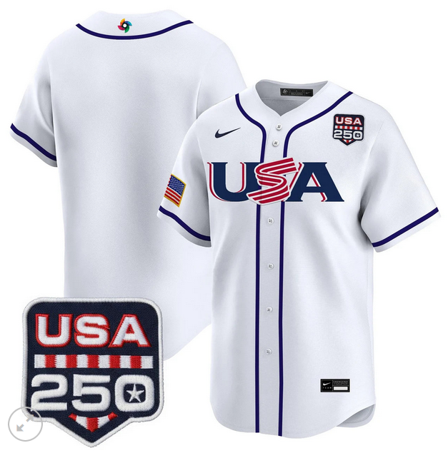 Men Team USA World Baseball Classic 250 America Patch blank white 2026 MLB Jersey
